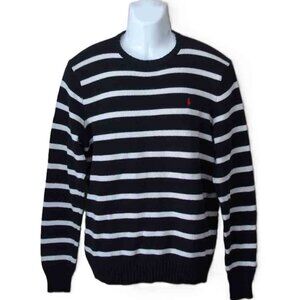 Polo by Ralph Lauren Cotton Sweater Black White Striped Crewneck Men's Size L